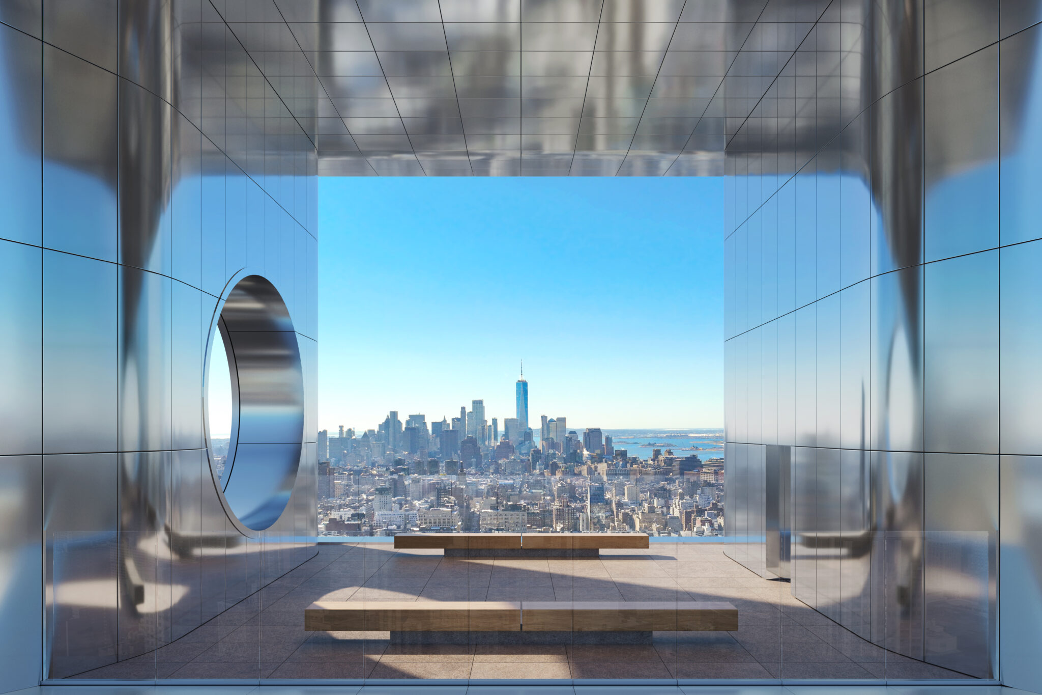 A light-filled loggia amenity space.