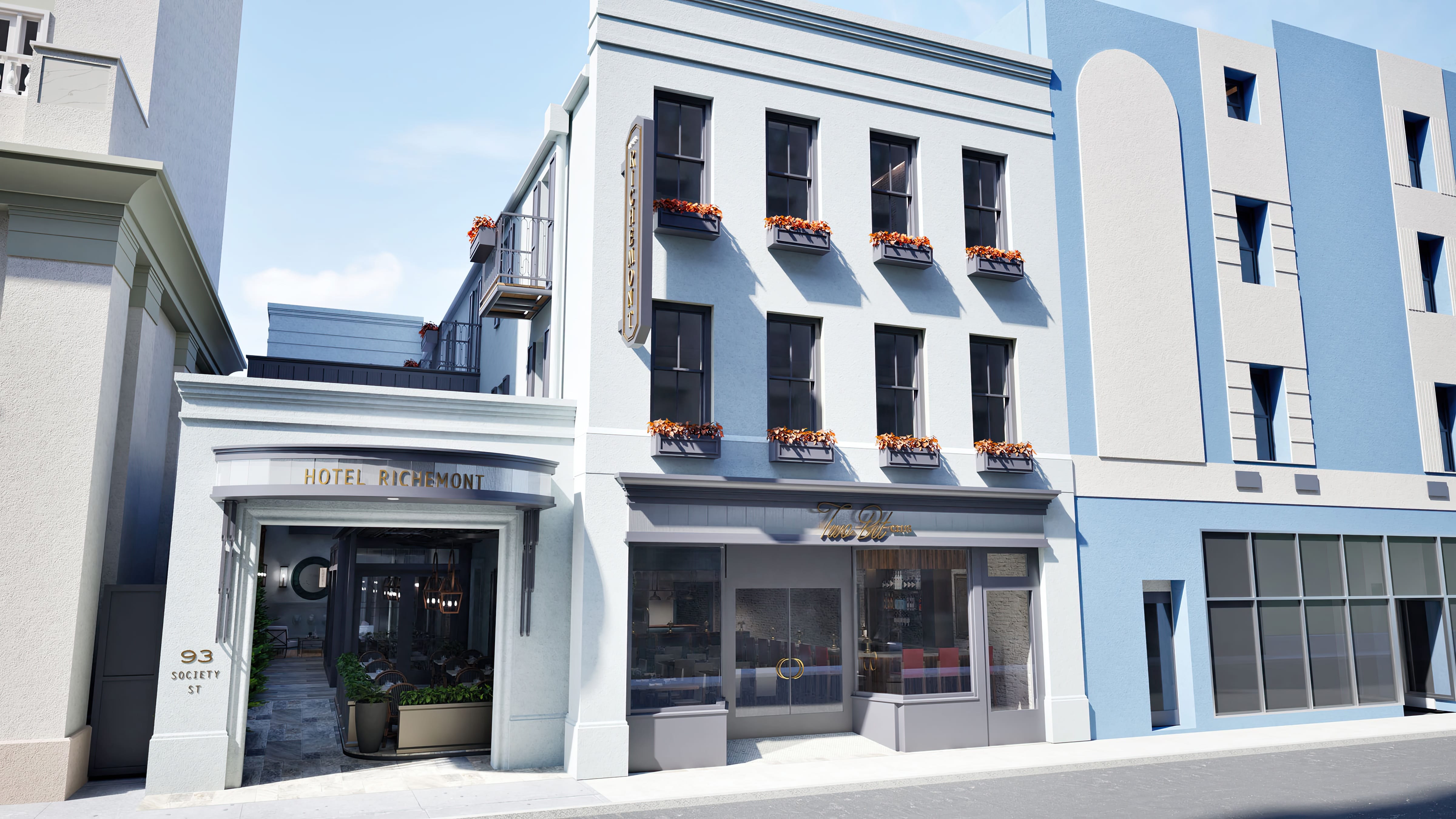 Exterior of Hotel Richemont and Two Bit Club, opening this June in Charleston 