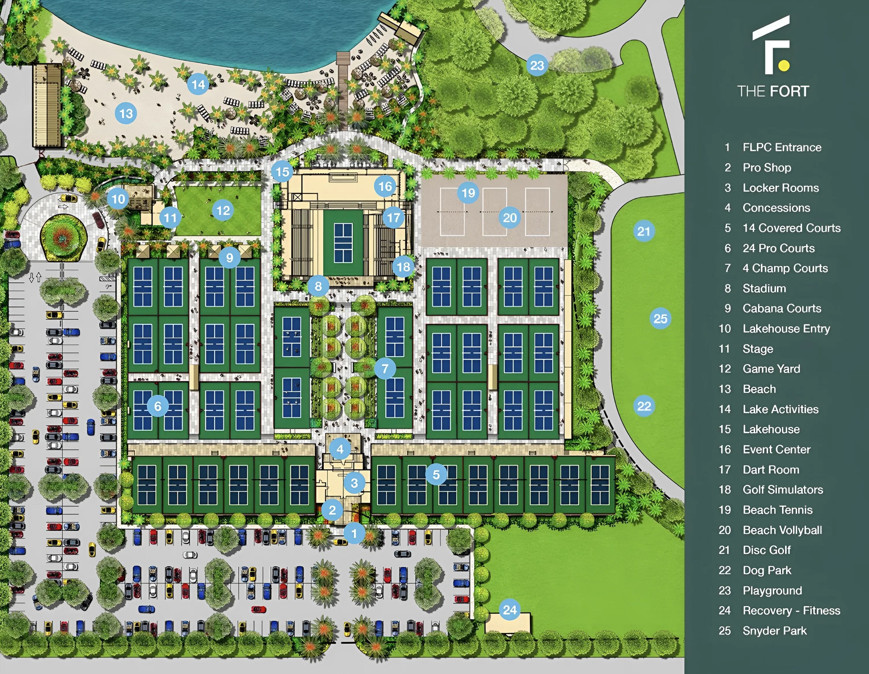 The Fort, the world’s first pickleball stadium is coming to Fort Lauderdale, offering 43 courts, live music, and a recovery center