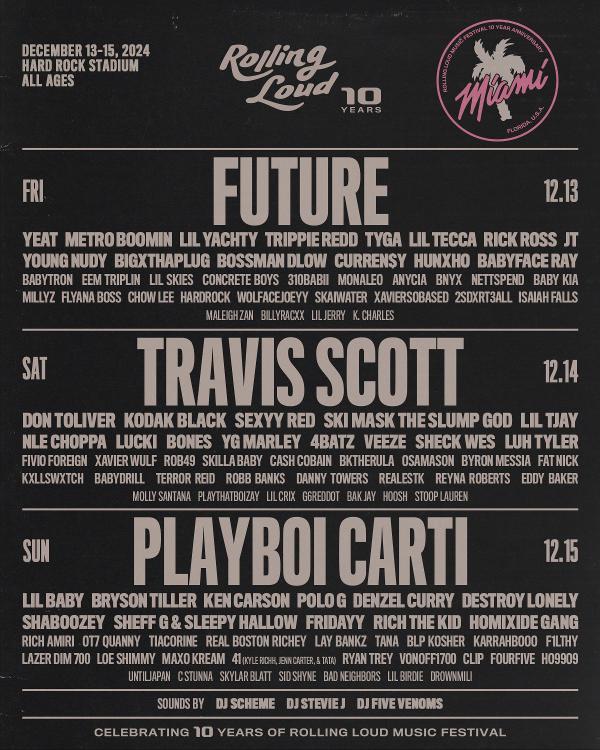 The World’s Largest Hip-Hop Festival Returns to Miami to Celebrate “10 Years of Rolling Loud” on December 13-15 at Hard Rock Stadium